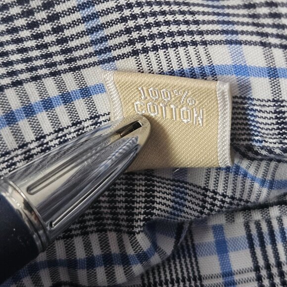 Michael Kors Non Iron Shirt Men's Sz L 16 34/35 White Blue Plaid Cotton - Picture 5 of 7